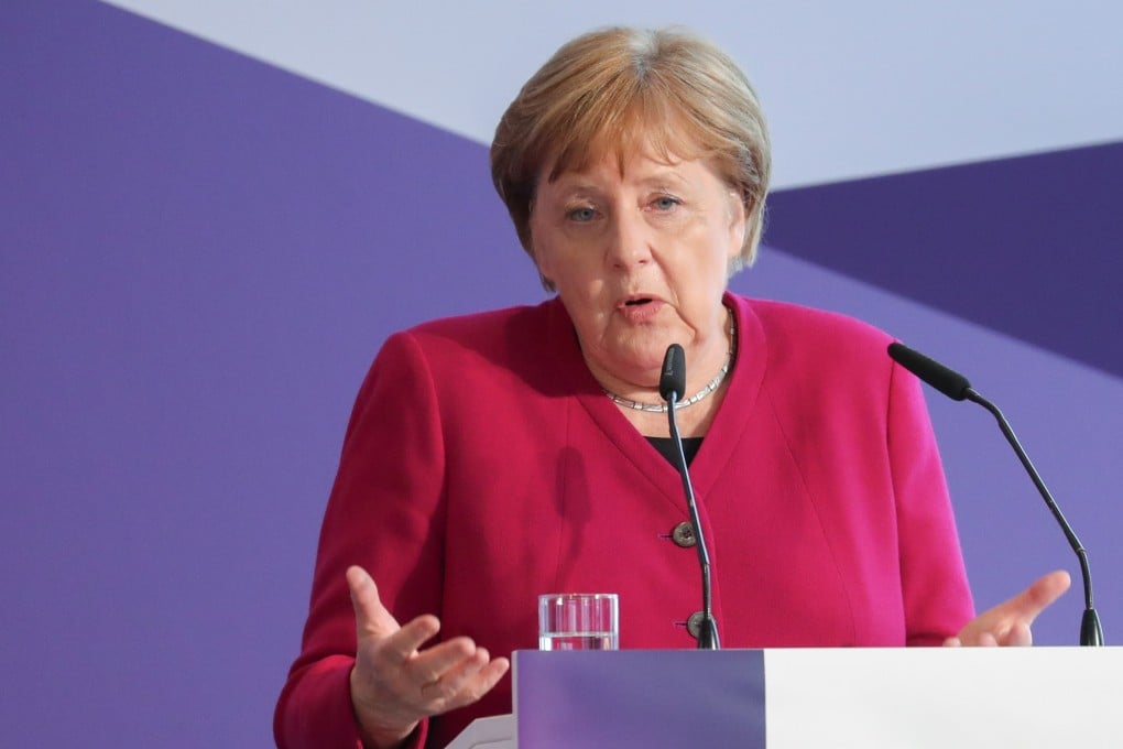 German Chancellor Angela Merkel speaks during the annual meeting of the Association of German Businesswomen in Berlin on Thursday. Photo: EPA-EFE