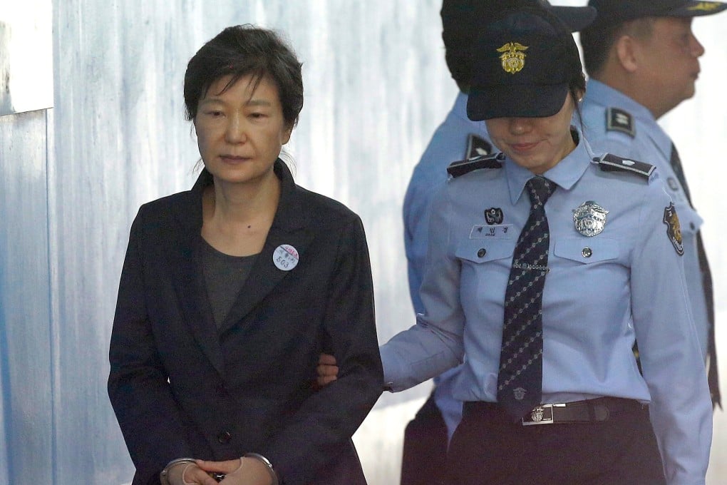 Former South Korean president Park Geun-hye at a 2017 hearing on the extension of her detention at the Seoul Central District Court. Photo: AP