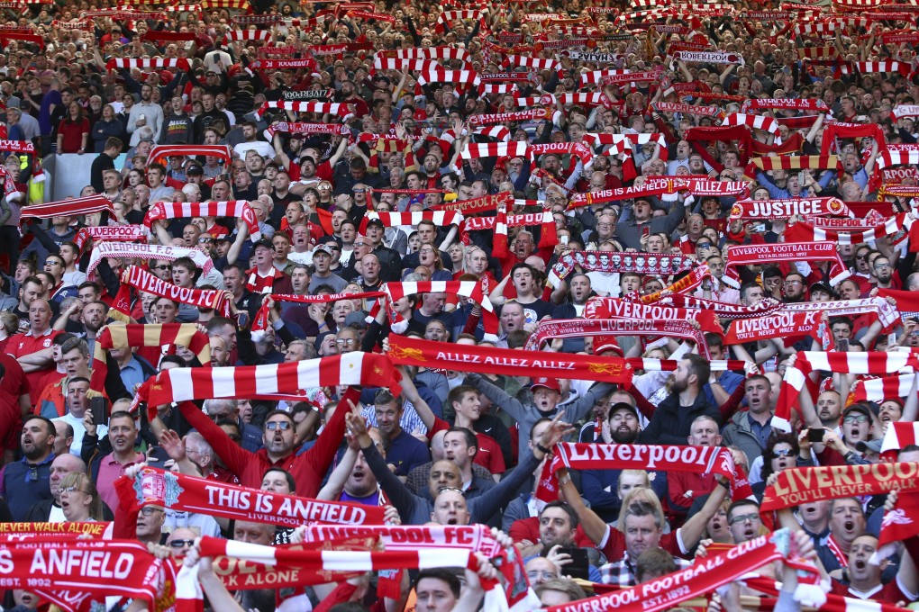 Liverpool supporters sing prior to the Premier League match against Wolverhampton Wanderers at Anfield on the last day of the season. Photo: AP