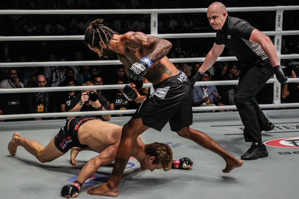 Cosmo Alexandre drops Sage Northcutt with an overhand right. Photo: One Championship