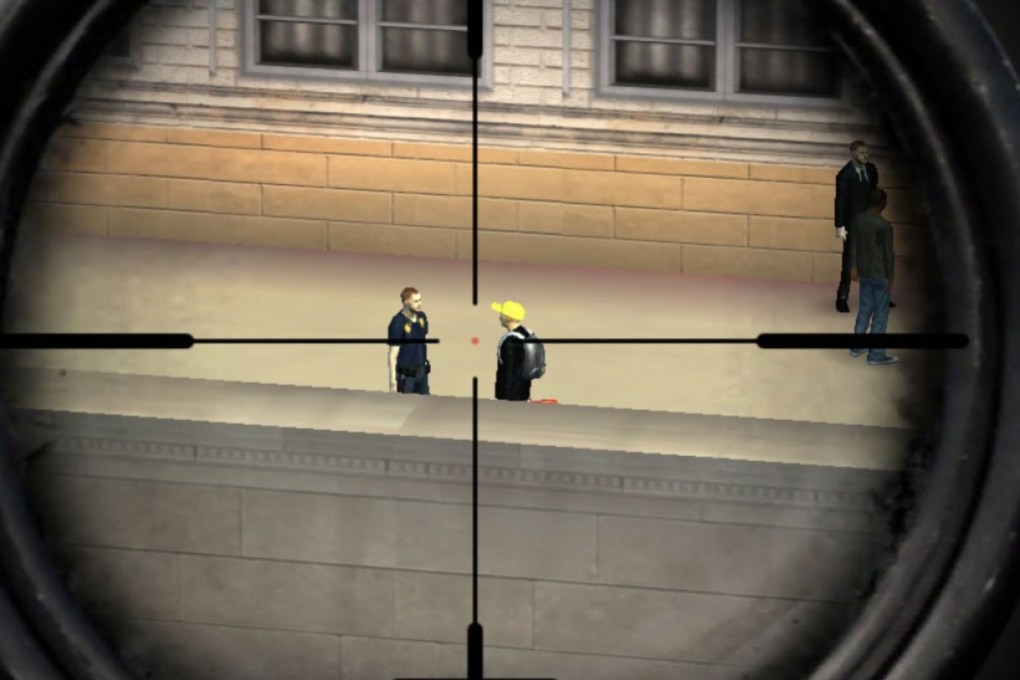 The mobile game “Sniper 3D Assassin," showing the “Breaking News" mission, in which the player is told to kill a journalist who “bribed a cop and will pick up a briefcase from the cop." MUST CREDIT: Angela Fritz/Sniper 3D Assassin