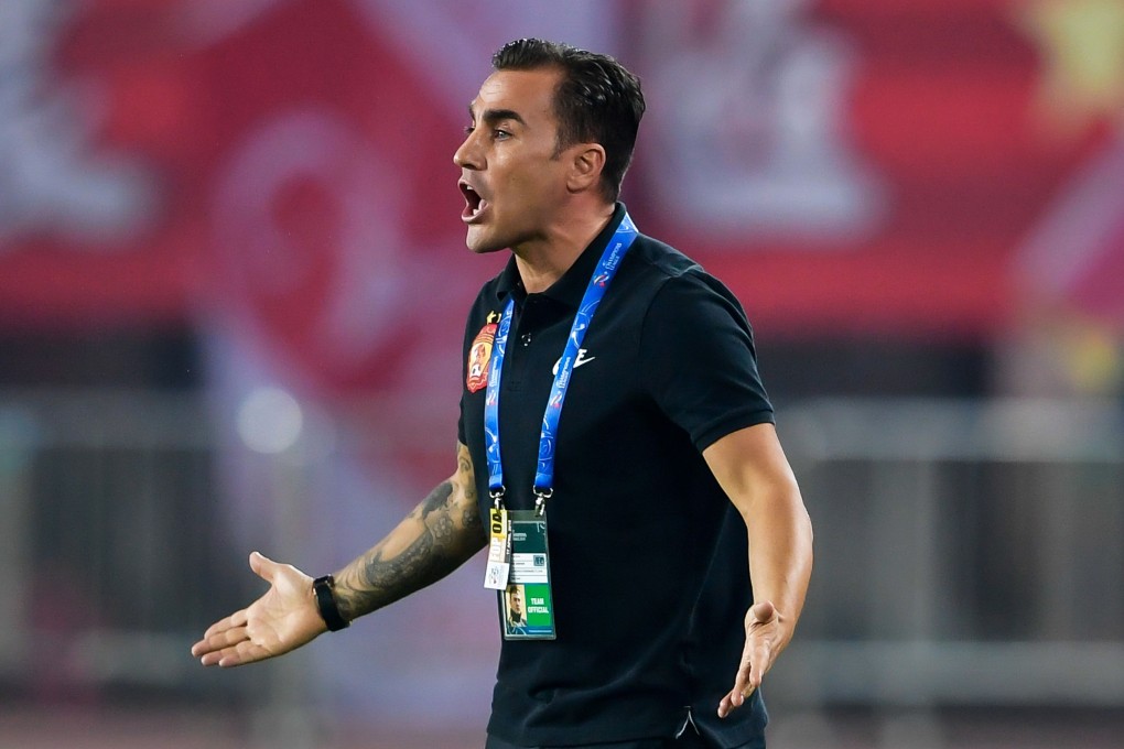 Guangzhou Evergrande’s head coach Fabio Cannavaro reacts during an AFC Champions League game. Photo: AFP
