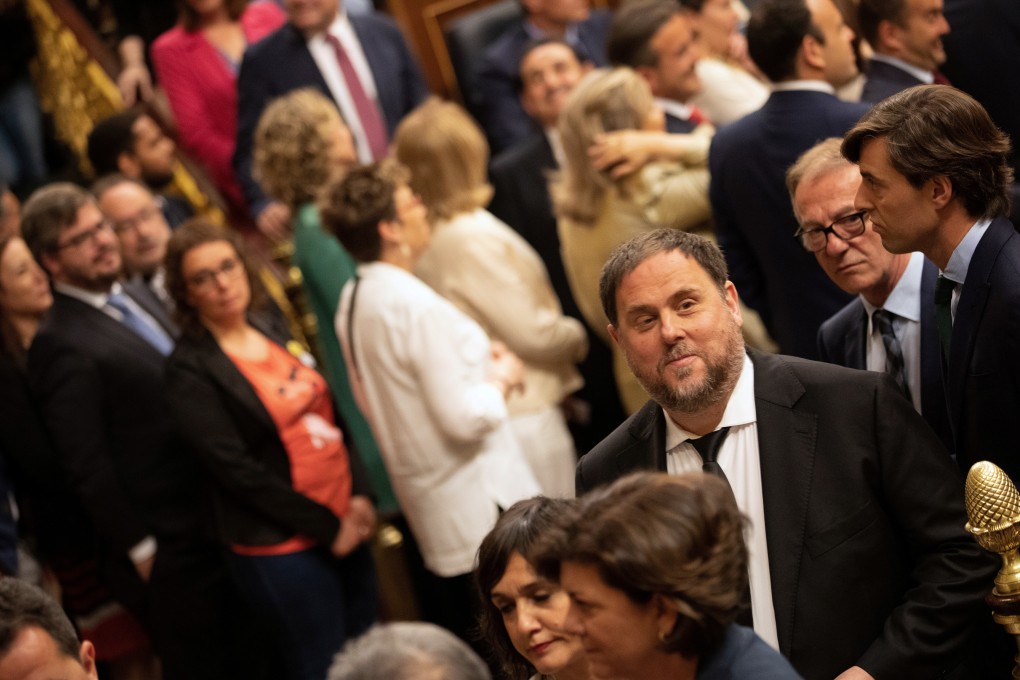 Jailed Catalan politician Oriol Junqueras attends the first session of parliament following a general election in Madrid. Photo: Pool via REUTERS