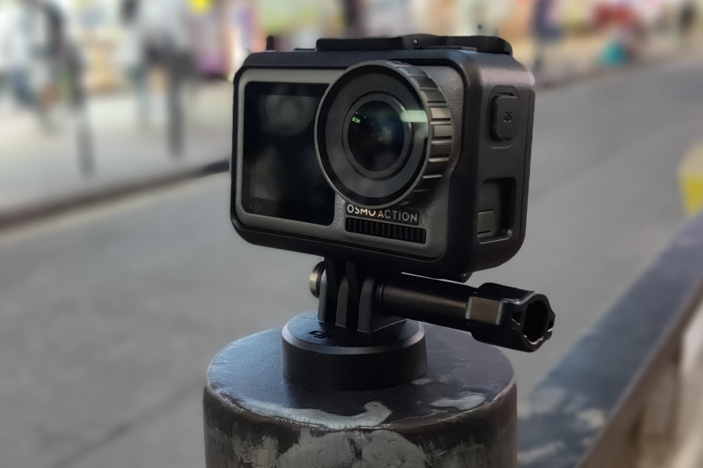The DJI Osmo Action camera has a 12-megapixel fisheye lens and a front-facing screen for selfie videos (the mount is included). Photo: Ben Sin