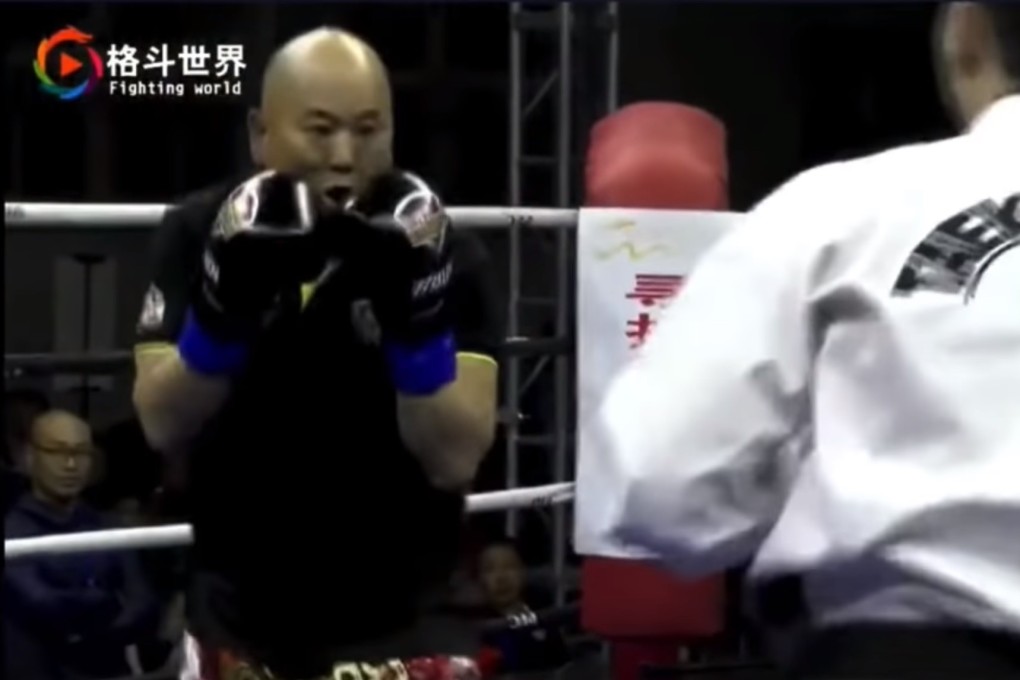 Kung fu ‘master’ Tian Ye looks to strike Chinese taekwondo black belt Zhang Long. Photos: YouTube