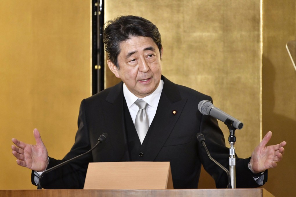 Japan's Prime Minister Shinzo Abe speaks at his New Year's press conference in Ise, central Japan, in January. Photo: Kyodo via AP