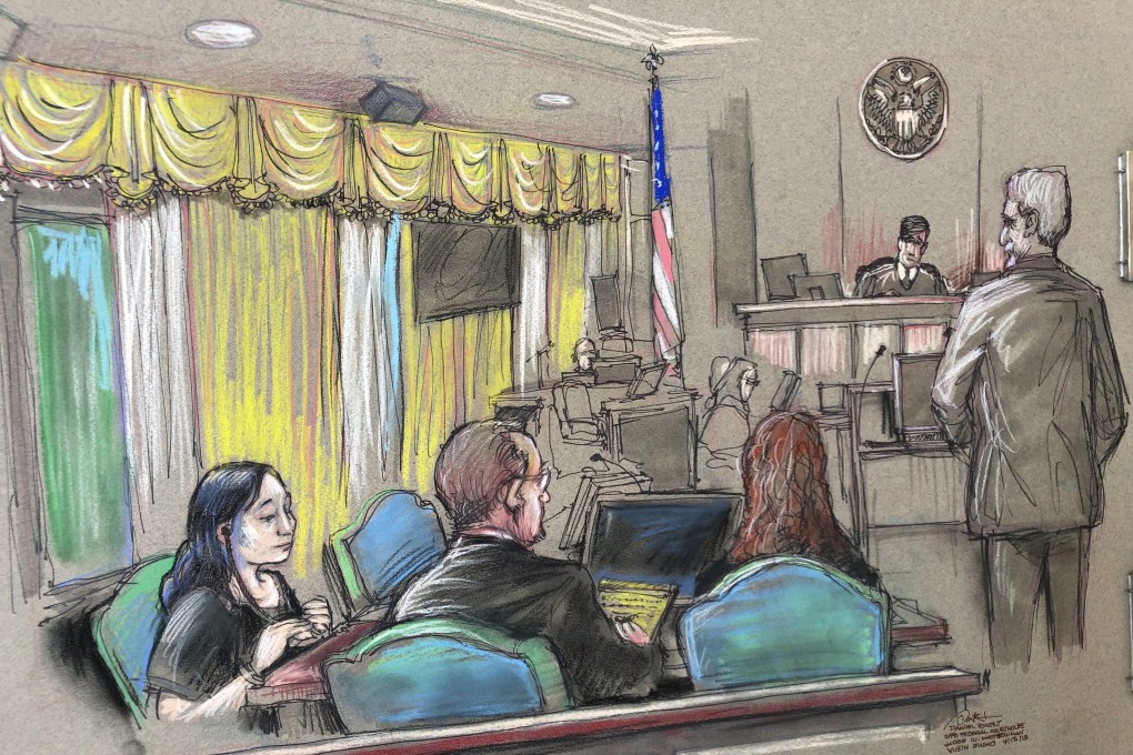A courtroom sketch shows Zhang Yujing (left) at a hearing in April. Image: Daniel Pontet via AP