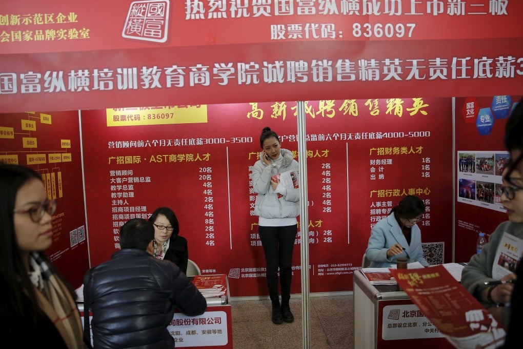 Beijing’s official jobless indicators paint a relatively steady employment situation, with the urban unemployment rate dropping to 5 per cent at the end of April from 5.2 per cent at the end of March, according to the National Bureau of Statistics. Photo: Reuters