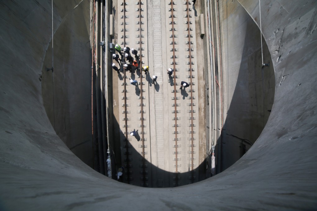 Workers inspect overhead lines above railway tracks connecting Chengdu and Guiyang, in Bijie, Guizhou province. Economic data suggests Chinese investor sentiment has been affected not just by the trade war, but also by changing expectations of policy stimulus. Photo: Reuters
