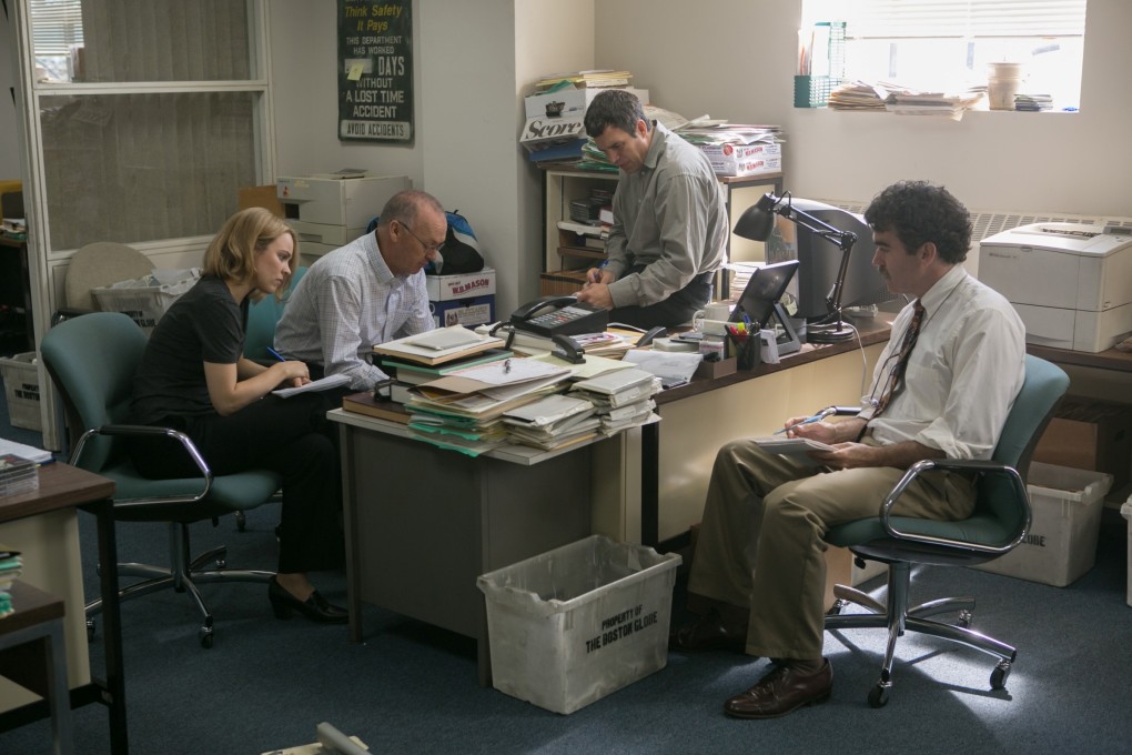 (From left) Rachel McAdams, Michael Keaton, Mark Ruffalo and Brian d’Arcy James in a scene from Spotlight (2015).