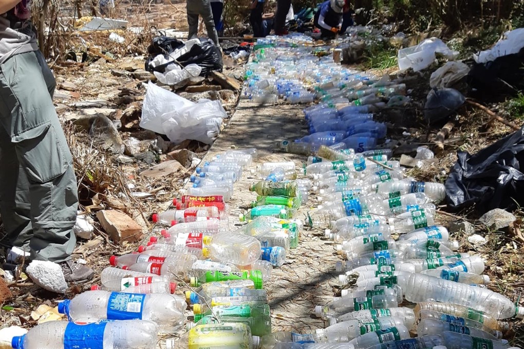 Plastic bottles gathered on a beach in Tung Ping Chau. Photo: Facebook
