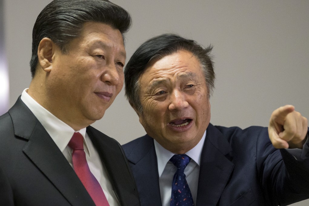 Chinese President Xi Jinping at the offices of Huawei, with CEO and founder Ren Zhengfei. Photo: Reuters