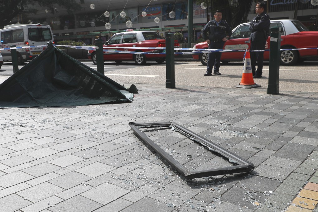 A window that fell from The Mira in Tsim Sha Tsui, killing a woman. Photo: Edmond So