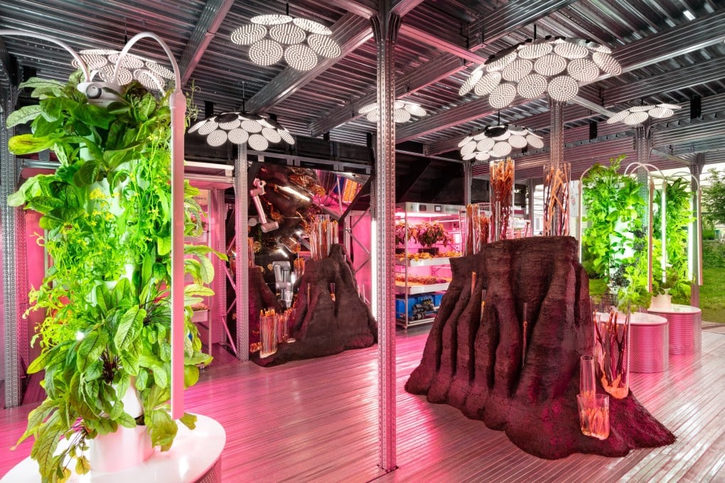 The Gardening Will Save The World installation uses vertical farming, hydroponics, aeroponics, and artificial lighting to grow food plants without soil or watering. Designer Tom Dixon’s modular garden for Ikea will fit any space indoors or out.