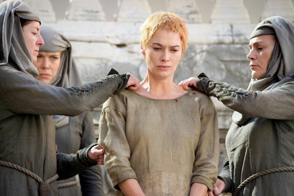 Lena Headey (centre) as Cersei Lannister about to take her walk of shame in season 5 of Game of Thrones. Photo: HBO