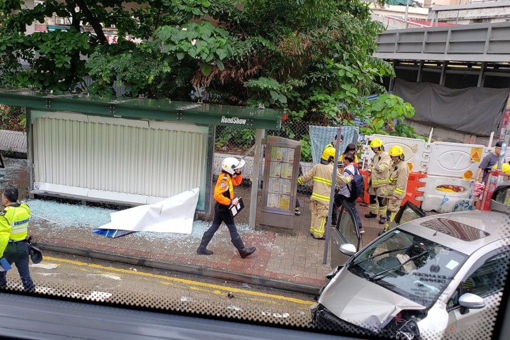 The car hit advertising displays at a bus stop before coming to a stop. Photo: Facebook