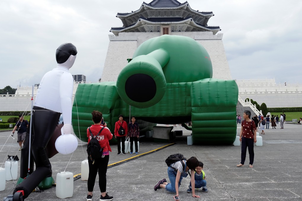 An installation recreating the celebrated Tank Man photograph in Taipei’s liberty square. Photo: Reuters