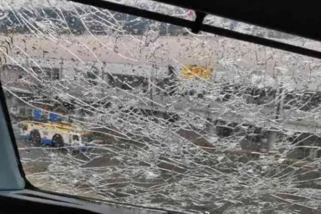 Hailstones cracked the flight deck windscreen of an A380 that touched down at Beijing after a thunderstorm on Sunday. Photo: Weibo