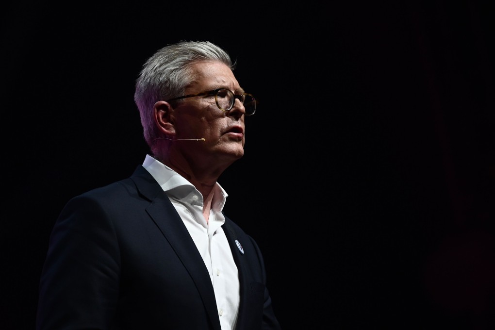 Swedish CEO of the multinational networking and telecommunications company Ericsson, Borje Ekholm, speaks during his visit at the Vivatech startups and innovation fair, in Paris on May 16, 2019. Photo: AFP