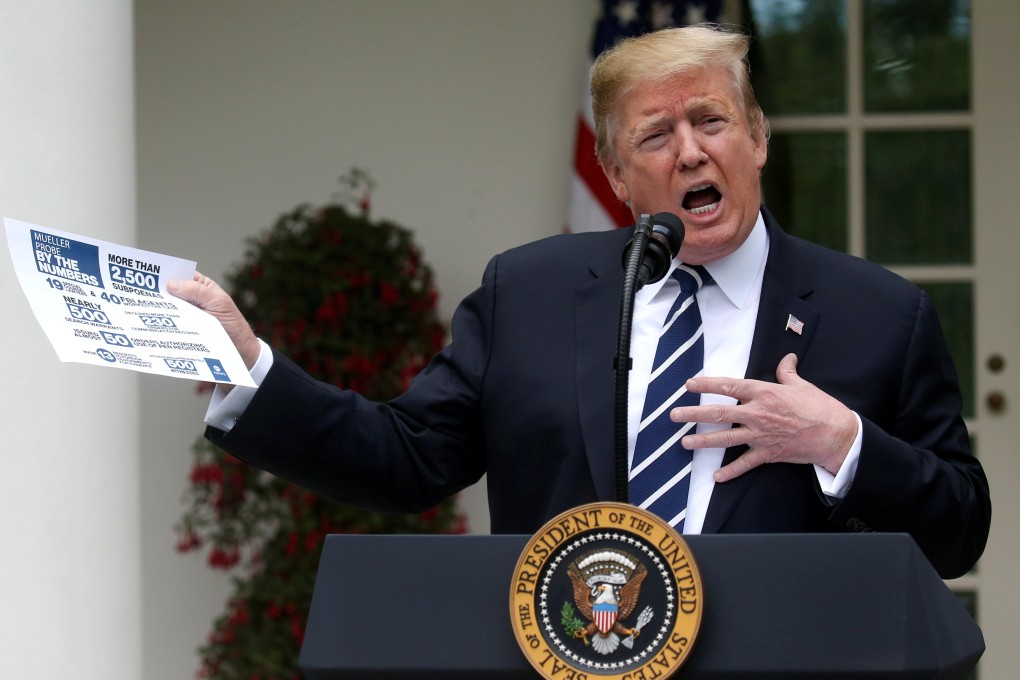 US President Donald Trump speaks about the investigation by special counsel Robert Mueller in the Rose Garden at the White House on Wednesday. Photo: Reuters