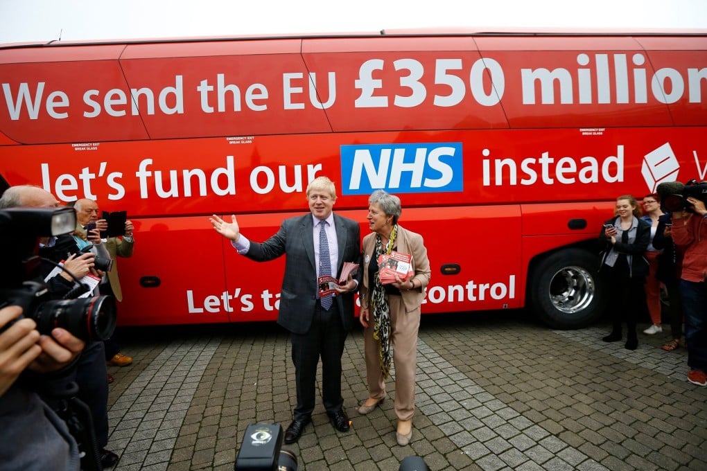 Boris Johnson speaking at the launch of the Vote Leave bus campaign in 2016. Photo: Reuters