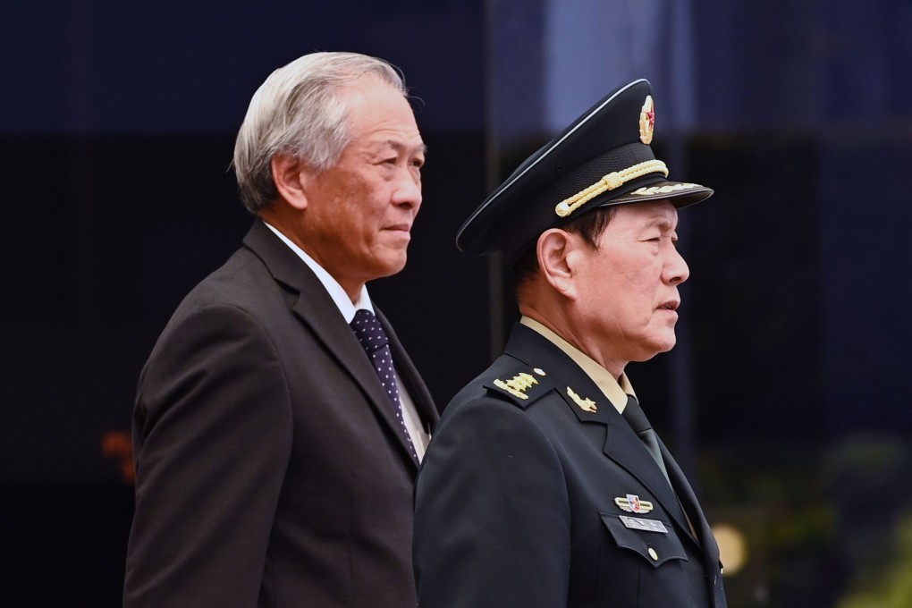 China’s Defence Minster Wei Fenghe (right) and his Singaporean counterpart Ng Eng Hen. Photo: AFP