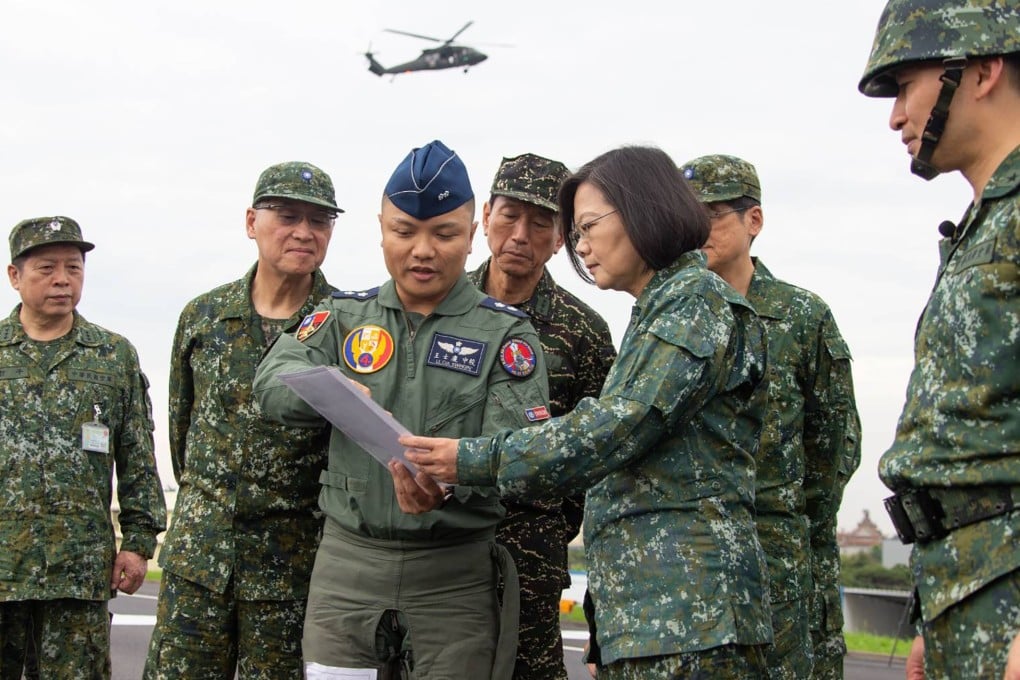 President Tsai Ing-wen and senior Taiwanese military staff during an exercise in southern county Changhua, not far from one of the island’s main airbases at Taichung. Photo: Facebook
