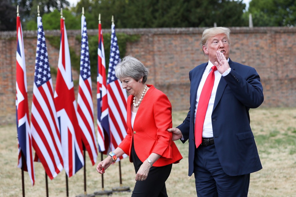 US President Donald Trump and British Prime Minister Theresa May after their news conference in Aylesbury, UK, last July. Photo: Bloomberg