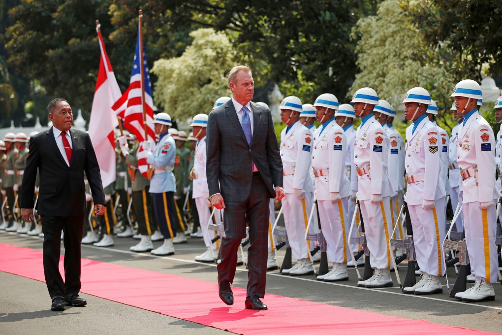 Acting US Defence Secretary Patrick Shanahan with Indonesian counterpart Ryamizard Ryacudu in Jakarta. Photo: Reuters