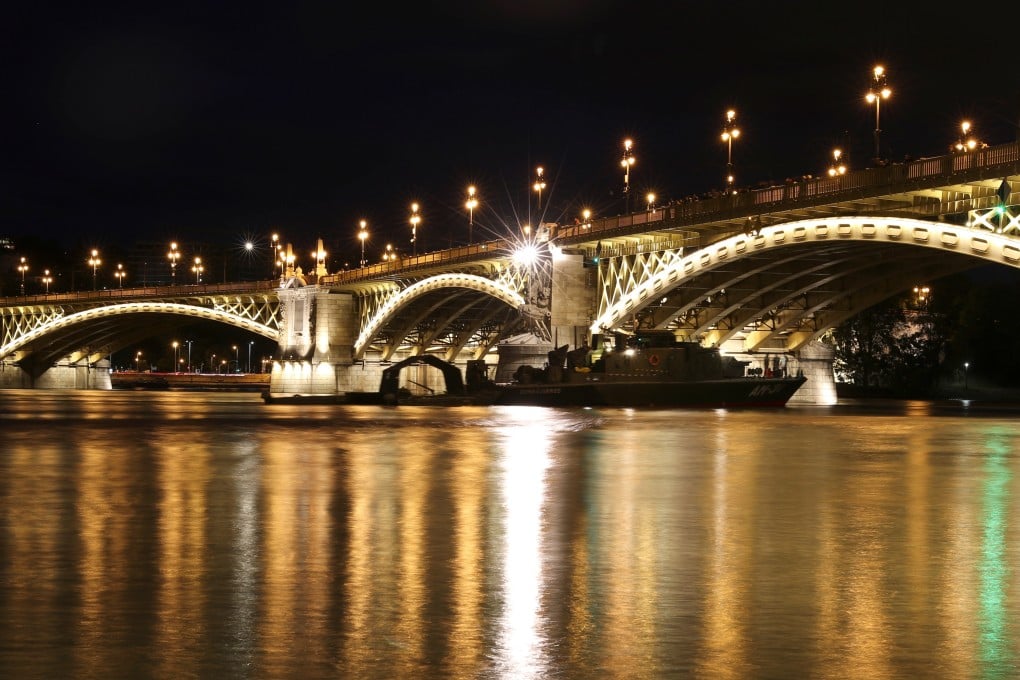 A rescue vessel under the Margaret Bridge on Thursday near the site of the boat accident on the Danube river. Photo: Reuters