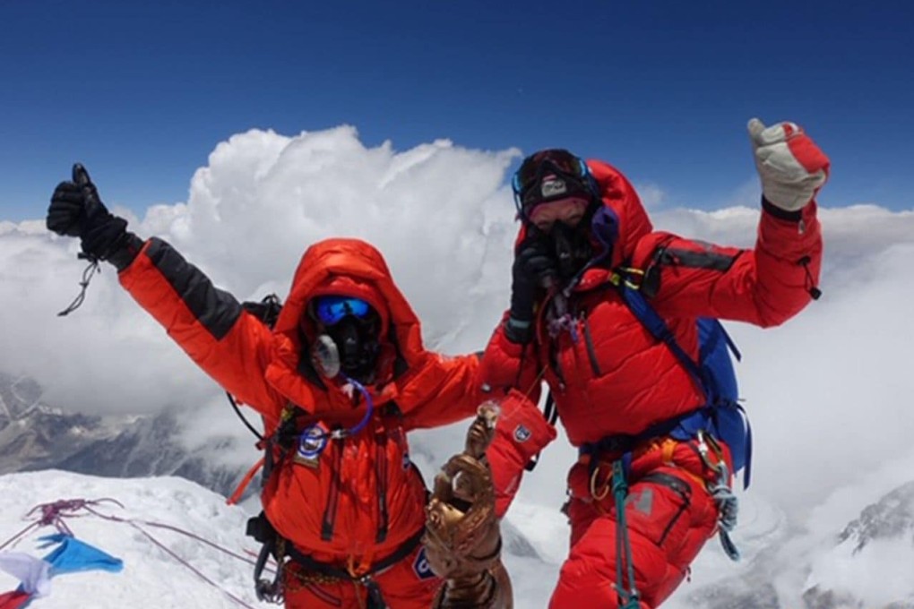 Roxanne Vogel (left) and climbing guide Lydia Bradey at the summit of Mount Everest on May 22, 2019. Vogel trained for three years for a round trip from home in California to the top of the mountain and back in 14 days. Photo: Roxanne Vogel