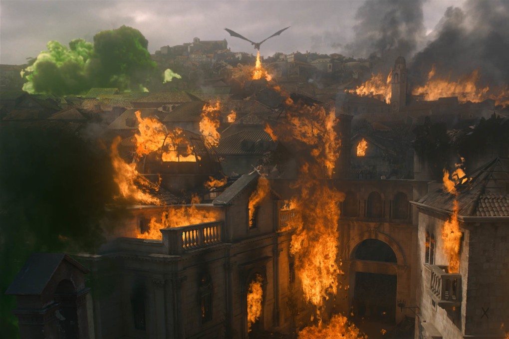 The dragon Drogon, ridden by Daenerys Targaryen, spews flame on King’s Landing, capital of the fictional continent of Westeros, during the penultimate episode of the eighth and final season of hit HBO show Game of Thrones. Photo: Handout