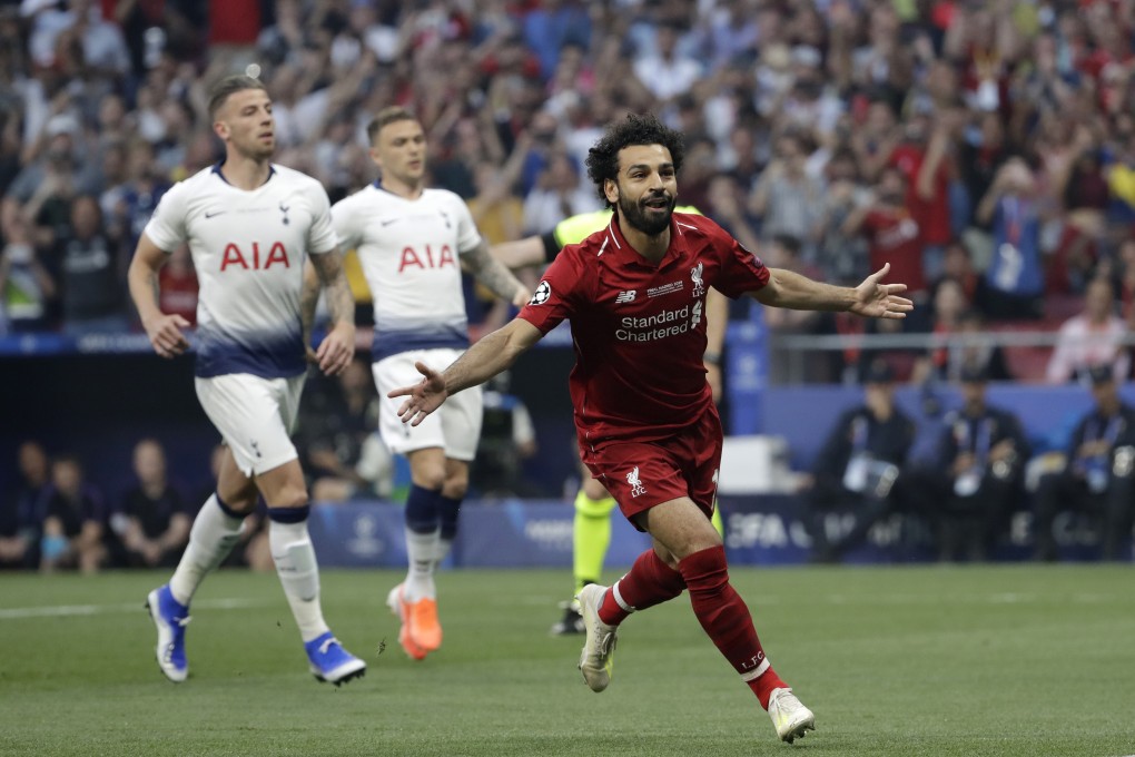 Liverpool's Mohamed Salah celebrates after scoring. Photo: AP