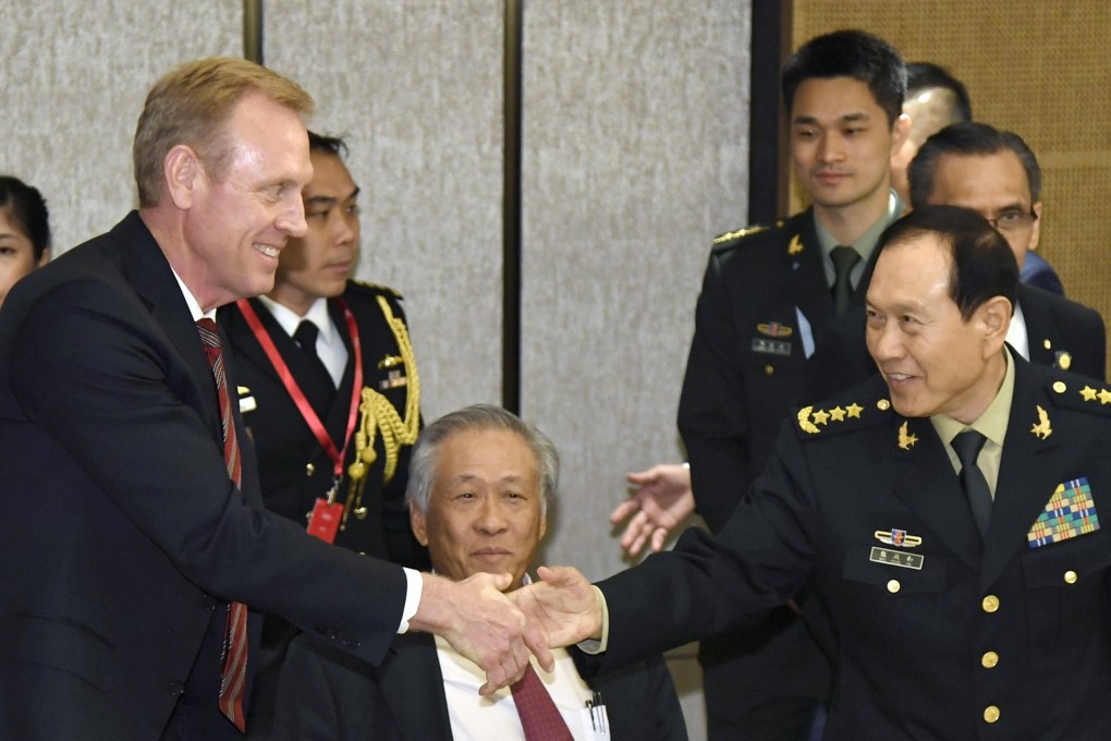 Acting US Defence Secretary Patrick Shanahan with Chinese Defence Minister General Wei Fenghe. Photo: Kyodo
