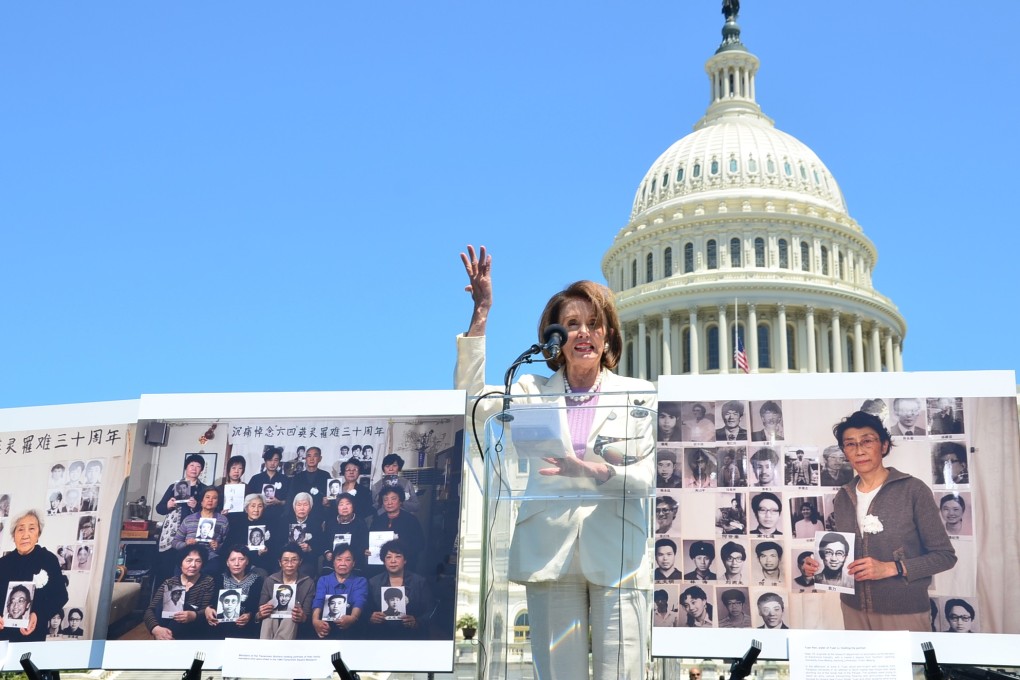 US House Speaker Nancy Pelosi delivers a speech at a public rally outside the Capitol Building on Tuesday to commemorate the 30th anniversary of the Tiananmen Square crackdown. Photo: Nectar Gan