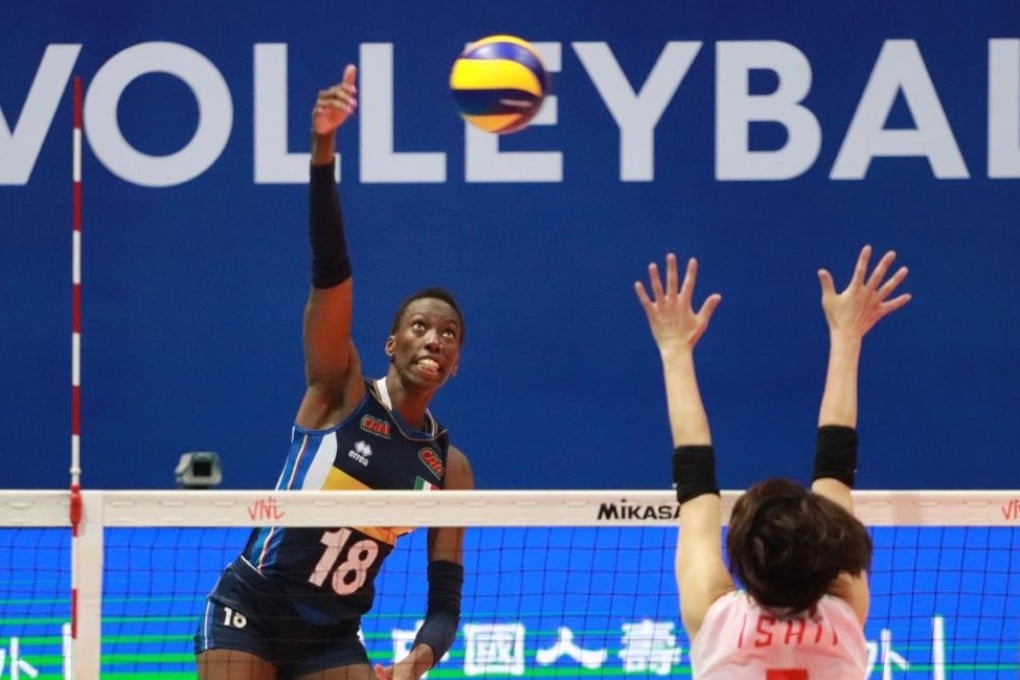 Paola Egonu in action against Japan. Italy won in straight sets, 3-0. Photo: Chan Kin-wa