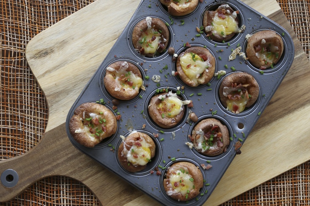 Susan Jung’s twice-cooked popovers with bacon, cheese and quail egg. Photo: Jonathan Wong. Styling: Nellie Ming Lee