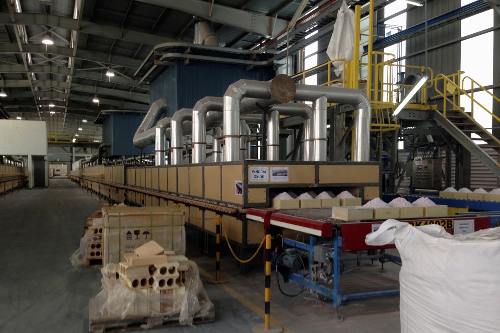 Rare earth oxides praseodymium and neodymium in the final stage of production at Lynas’ Advanced Materials Plant in Gebeng, Malaysia, in 2014. Photo: Reuters