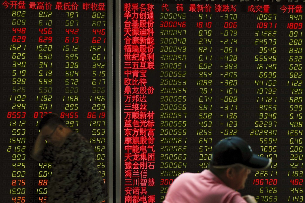 A man walks by an electronic board displaying stock prices at a brokerage house in Beijing on June 6, 2019. Photo: Associated Press