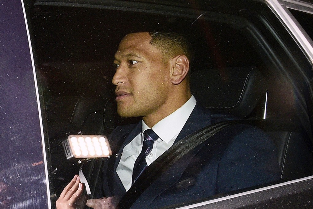 Israel Folau leaves a hearing after Rugby Australia’s decision to terminate his contract. He is now suing them for unfair dismissal. Photo: Bianca De Marchi