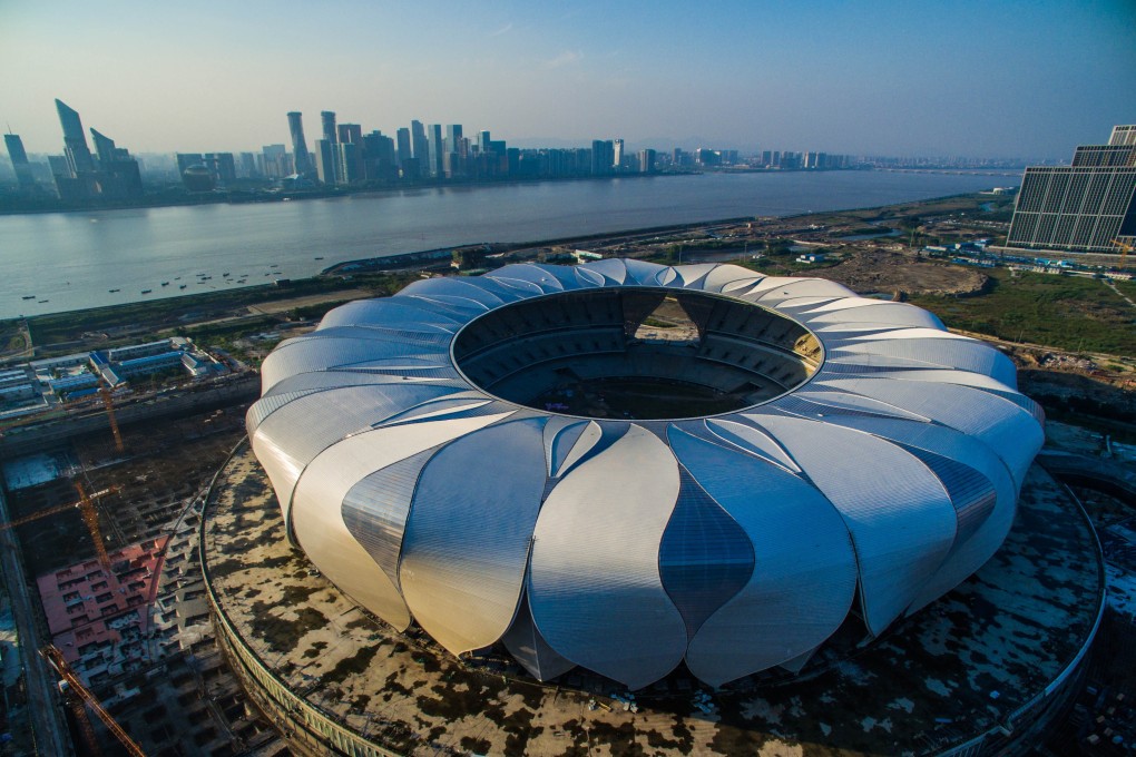 The Hangzhou Olympic Center will be used throughout the 2022 Asian Games. Photo: Xinhua心棒壘中心曲場中心室內第三個舉辦亞會的中國城市。 新社記者昱