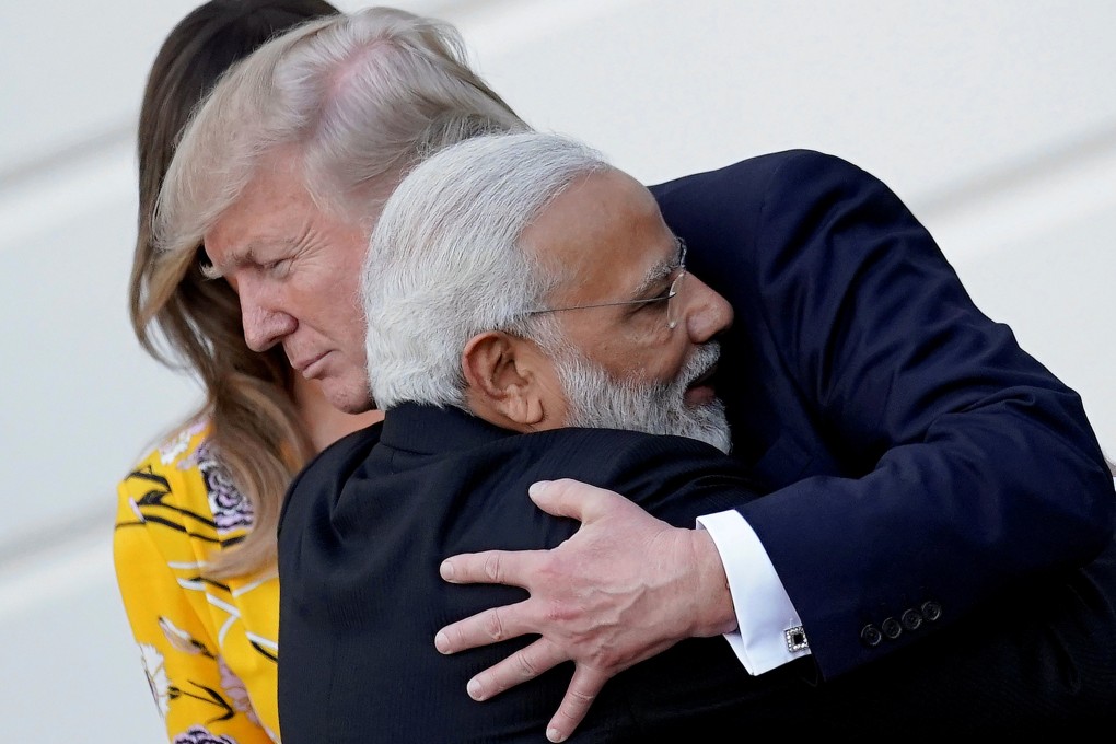US President Donald Trump hugs visiting Indian Prime Minister Narendra Modi at the White House in 2017. A report on America’s Indo-Pacific strategy notes that the US and India maintain a “broad-based strategic partnership” and asserts that this has “strengthened significantly during the past two decades, based on a convergence of strategic interests”. Photo: Reuters