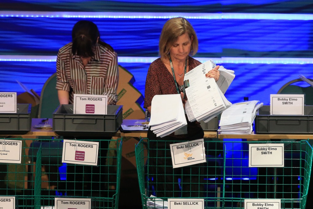 Votes being counted at the Kingsgate Conference Centre in Peterborough. Photo: AFP