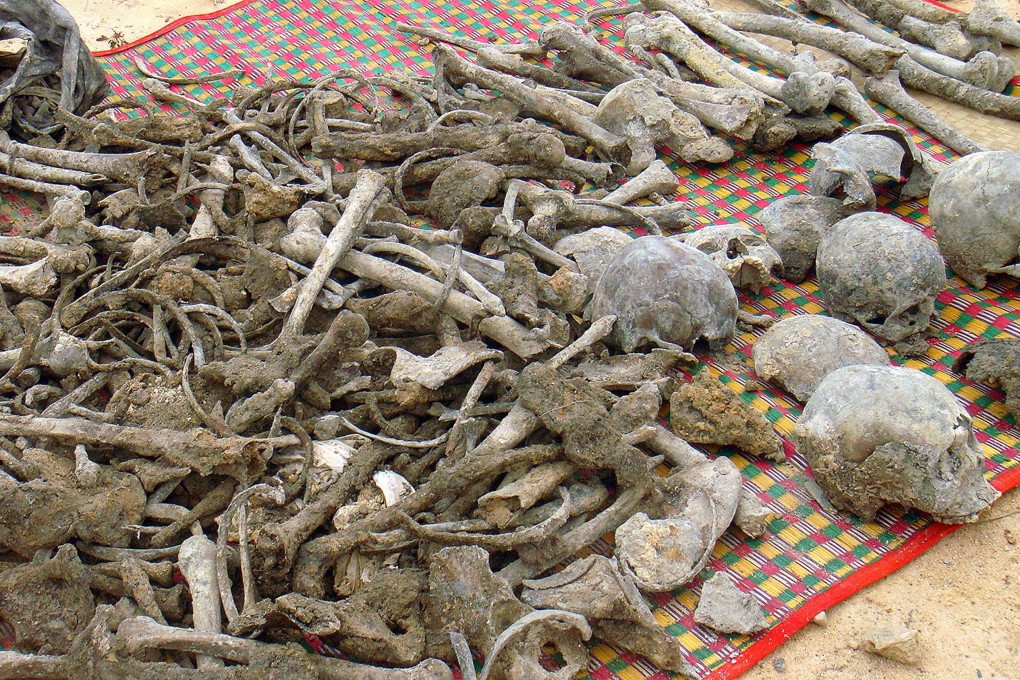 Skeletal remains from a mass grave containing the bodies of hundreds of Khmer Rouge victims in Cambodia. Photo: AFP