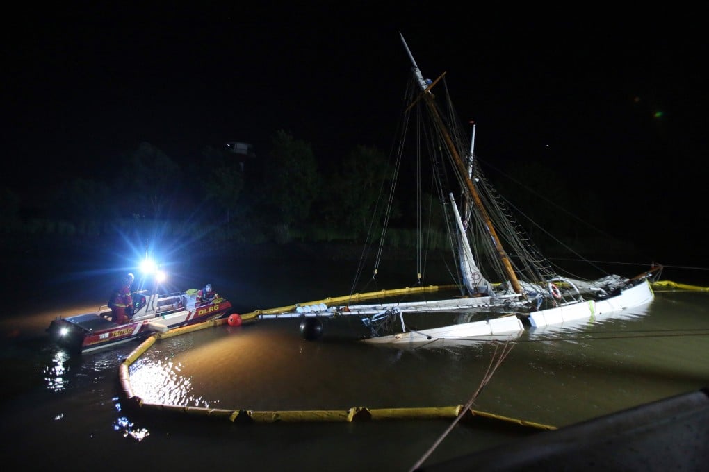 The 37-metre long pilot schooner at the port of Stadersand near Hamburg on Sunday. Photo: AFP