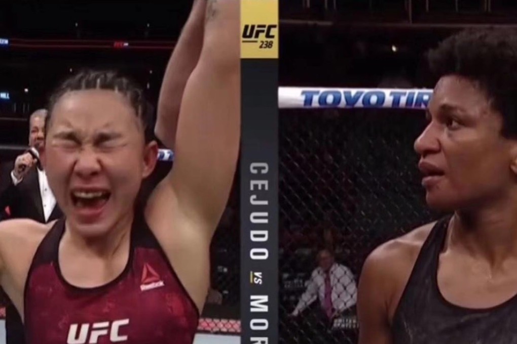 Yan Xiaonan celebrates her win as Angela Hill looks bemused. Photo: Instagram/@xiaonan_yan