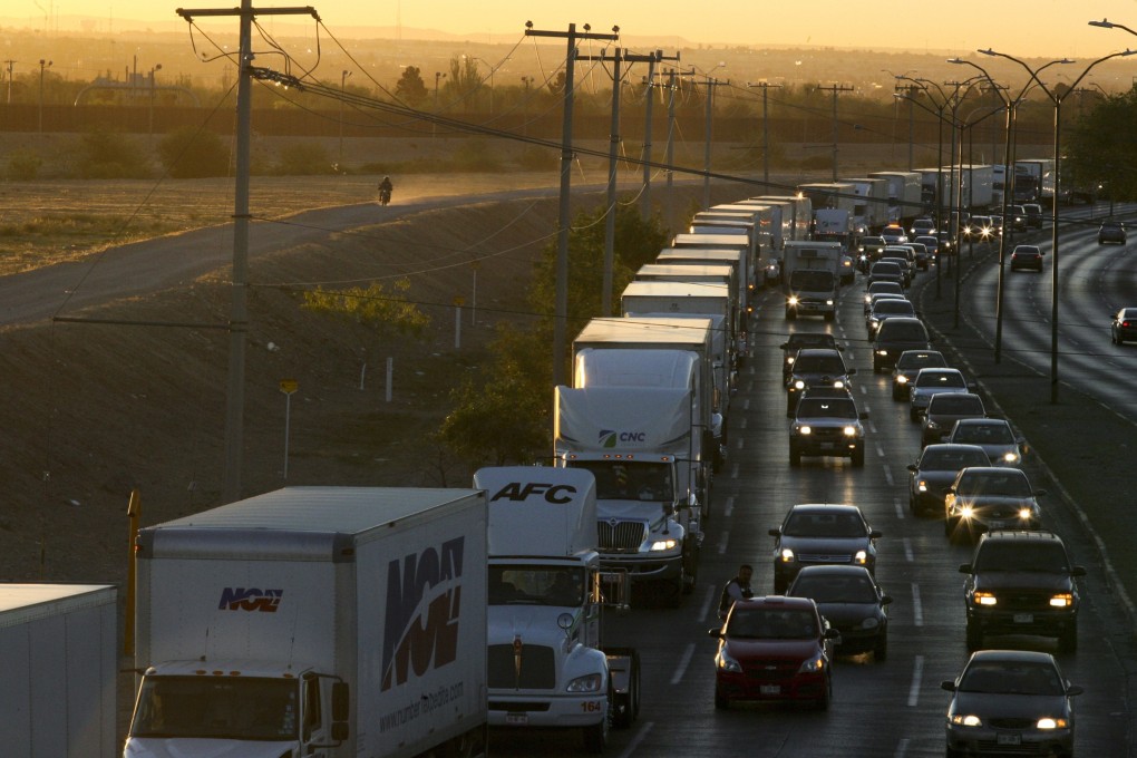 Trucks wait to cross the border into the US in Ciudad Juarez, Mexico. Photo: AP