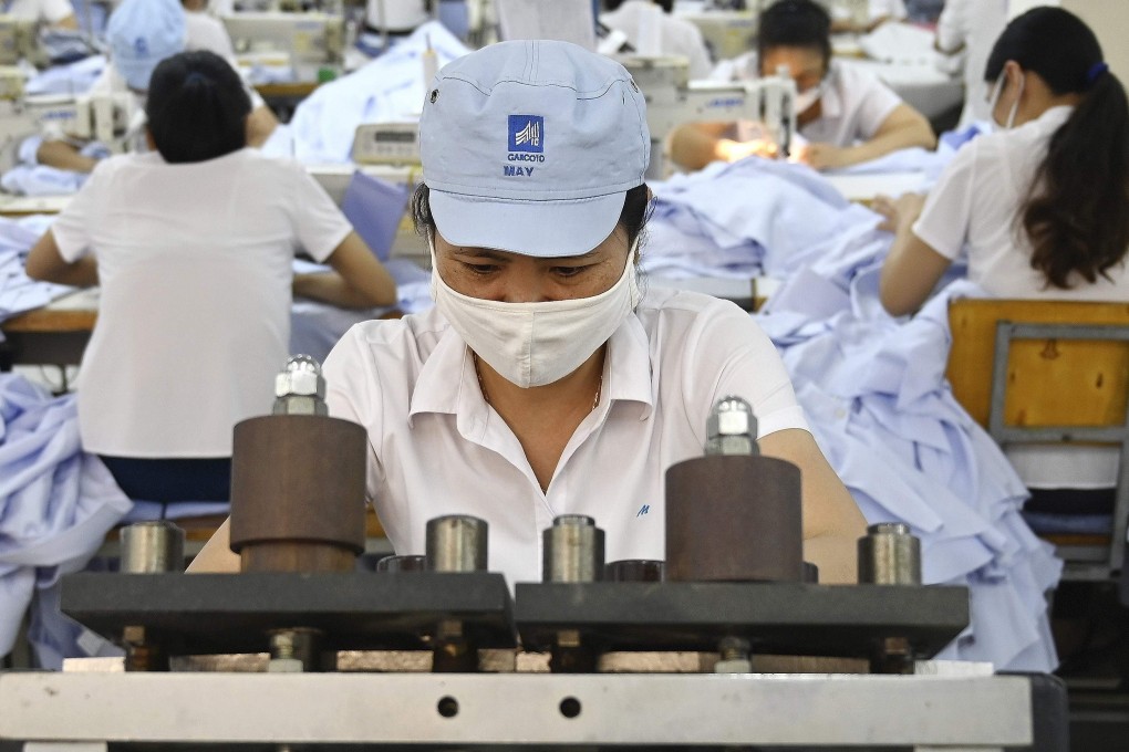 A garment factory stitching apparel in a factory in Hanoi. Photo: AFP