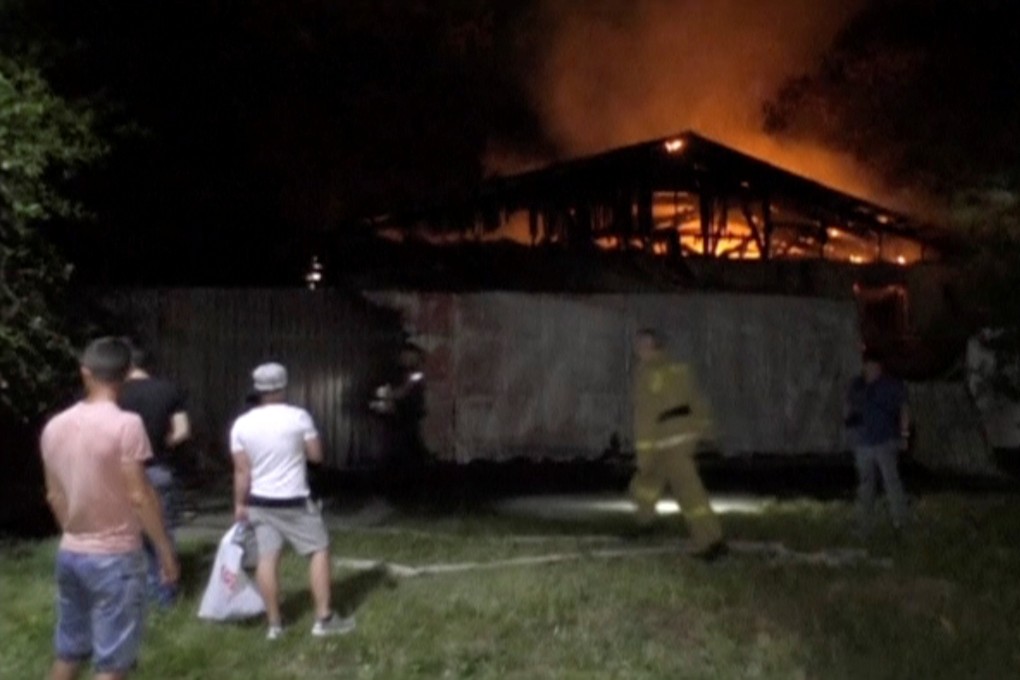 The psychiatric clinic on fire in the Black Sea port of Odessa on Monday night. Photo: Reuters