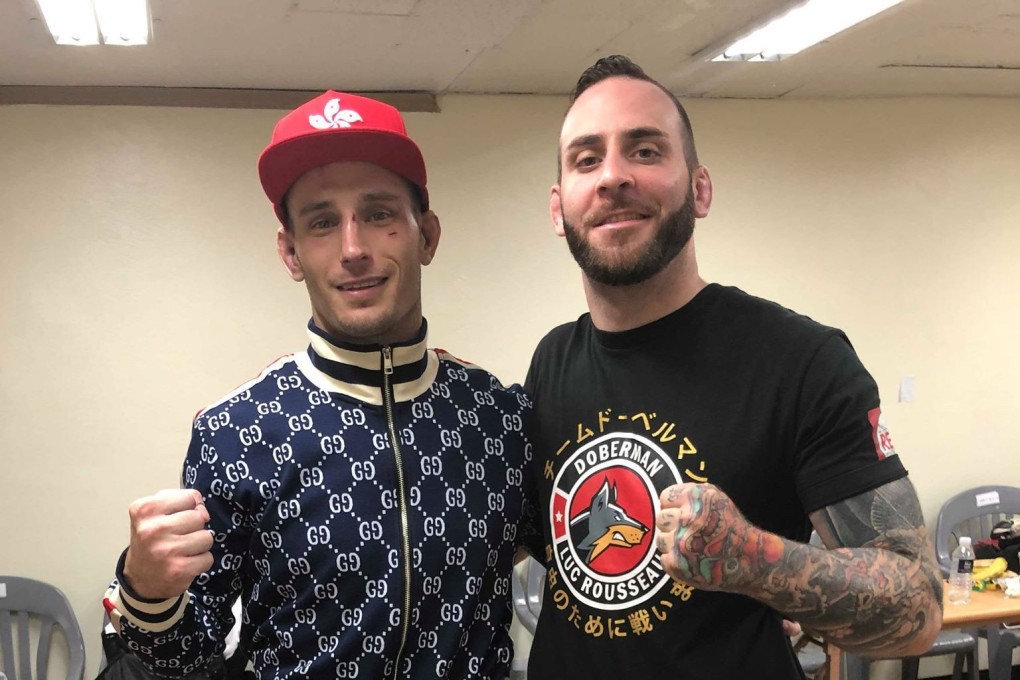 Sasha Palatnikov poses with his coach after winning the AFC middleweight title. Photos: Handout